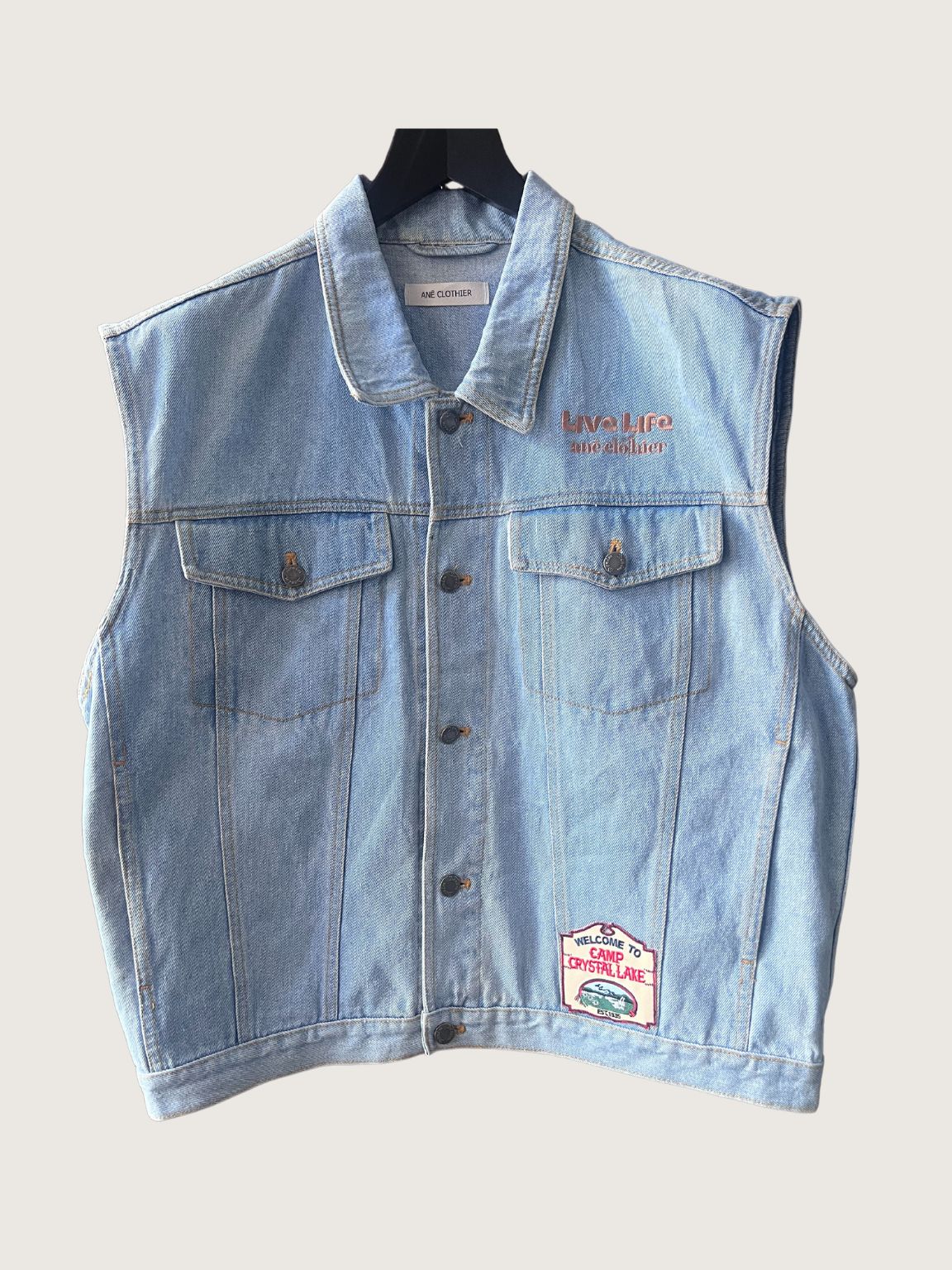 Embroidered Sleeveless Denim Jacket